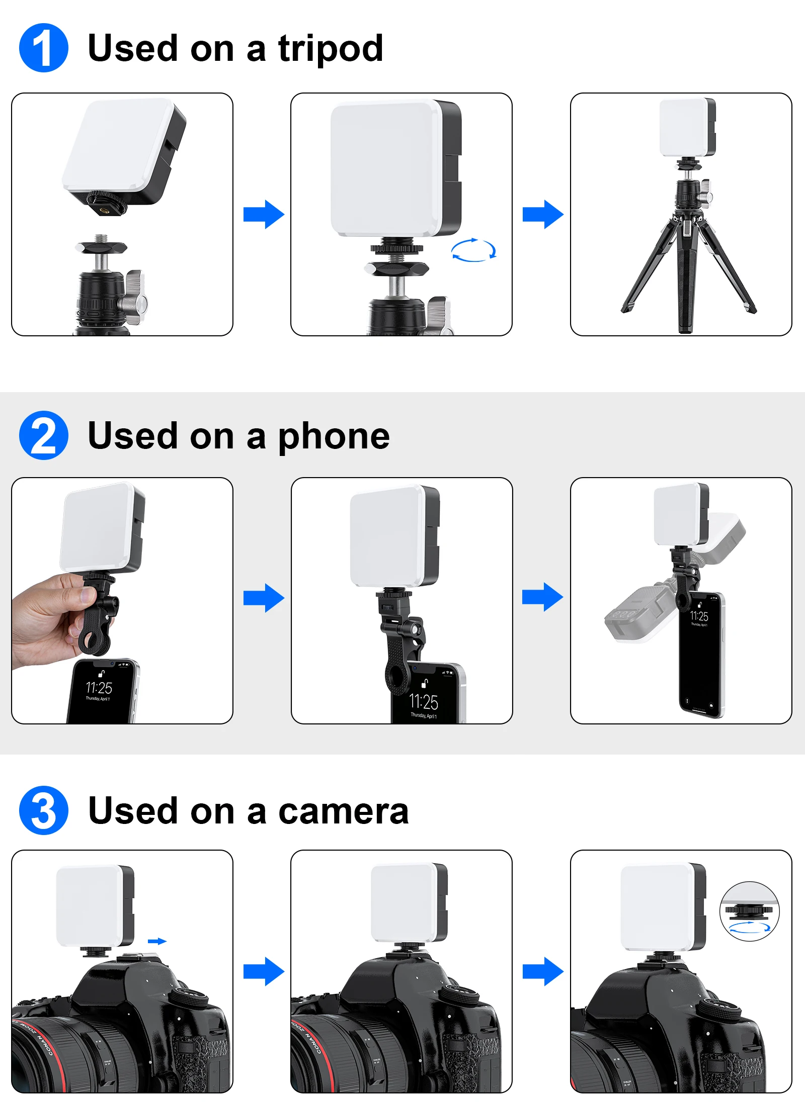 WEYLLAN Led Light for Camera and Tripod Mini Portable Light Selfie Rechargeable Video Lighting Cold Shoe Adjusted 3 Light Modes thumbnail 4