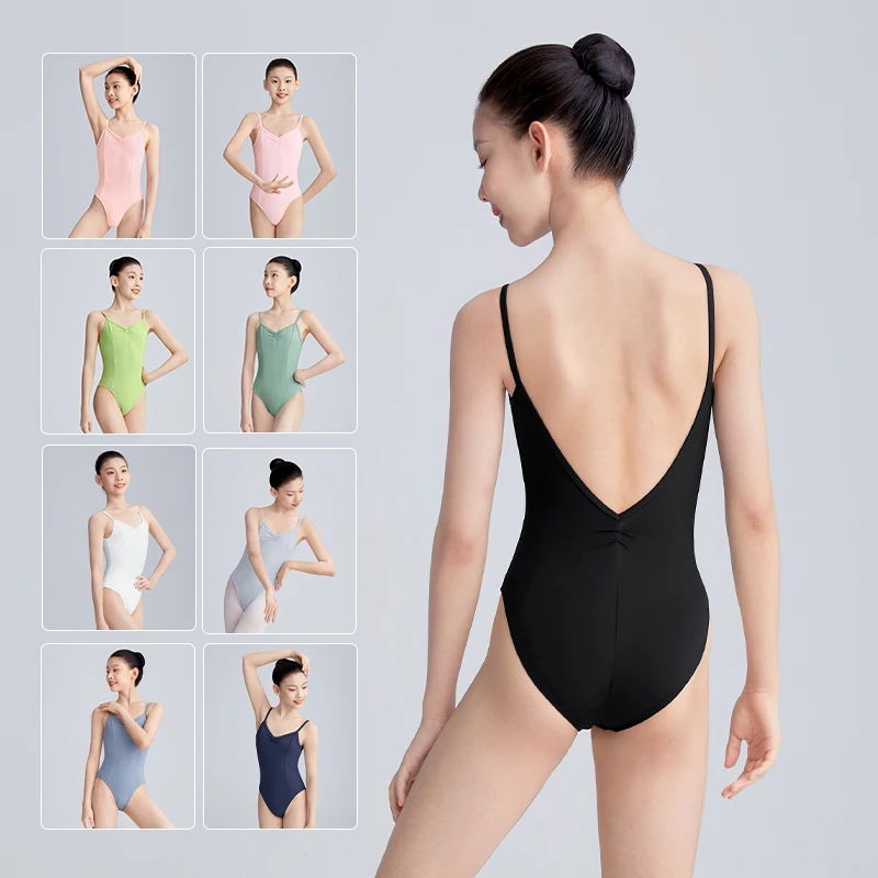Girls Women Ballet Leotards Spaghetti Strap Camisole Dance Leotard Low Back Gymnastic Dance Bodysuit with Lining Ballet Bodysuit thumbnail 2
