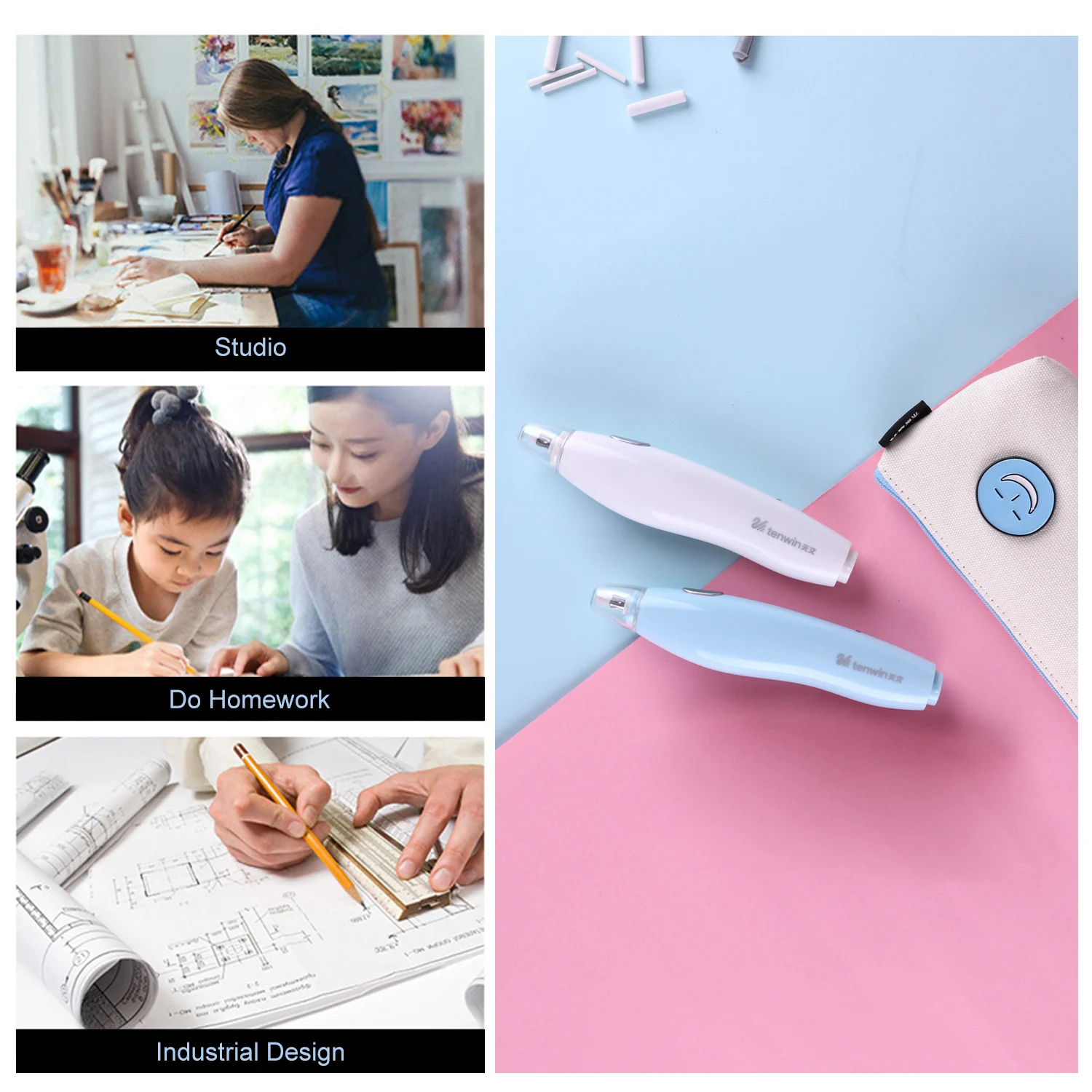 tenwin Electric Eraser Kit with 16 Eraser Refills Rechargeable Pencil Eraser One-button Control Gift Stationery Supplies thumbnail 5
