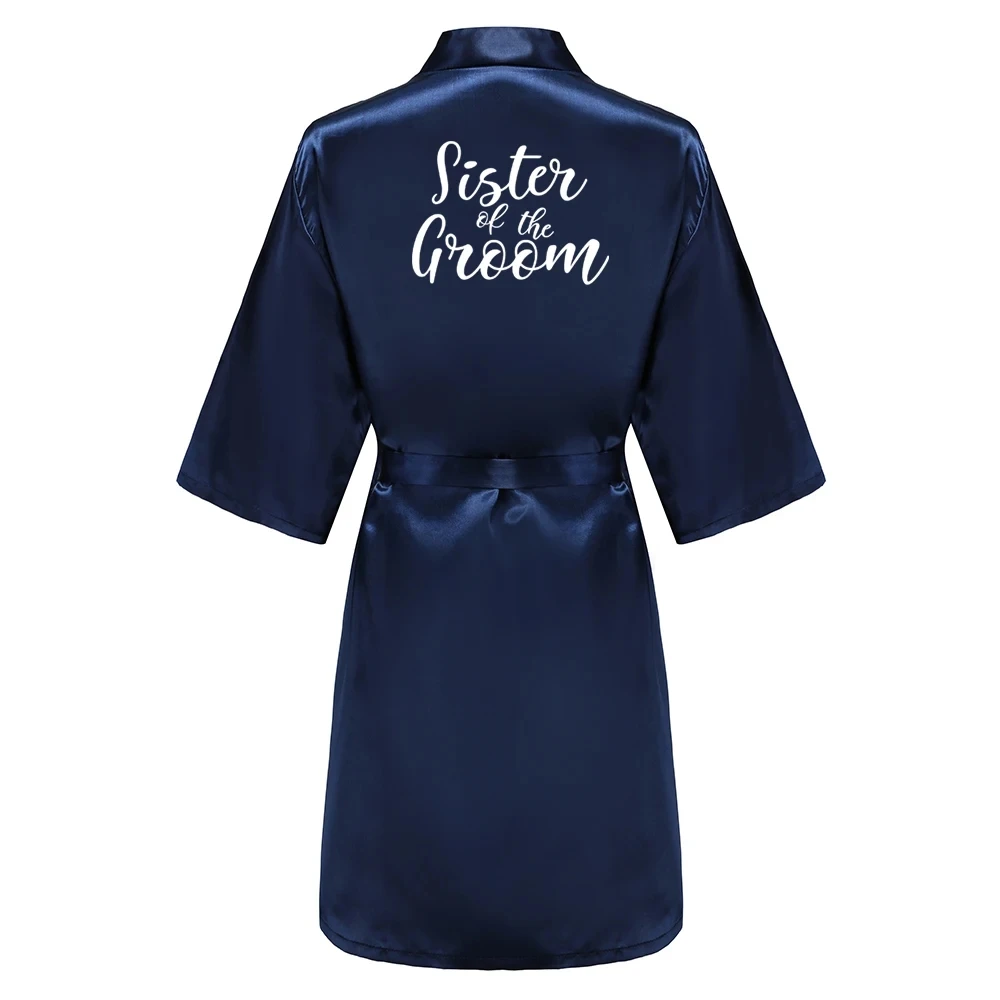 Satin Silk Robes Plus Size Wedding Bathrobe Bride Bridesmaid Mother Maid of Honor Gown Women Clothing Sleepwear Navy Blue thumbnail 3