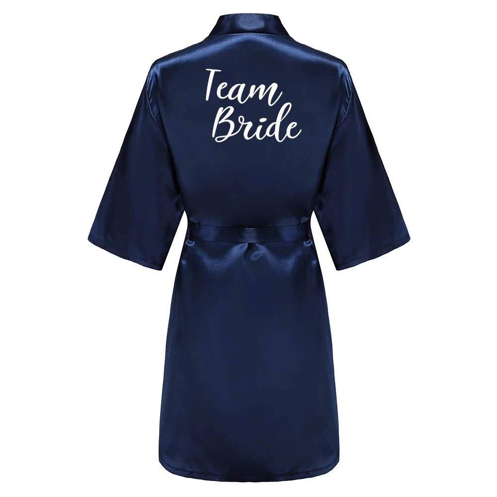Satin Silk Robes Plus Size Wedding Bathrobe Bride Bridesmaid Mother Maid of Honor Gown Women Clothing Sleepwear Navy Blue thumbnail 6