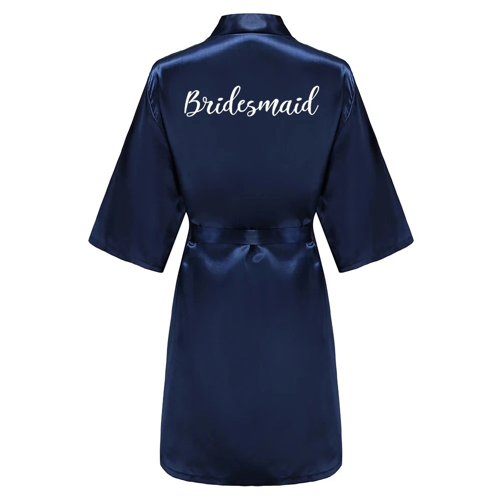 Satin Silk Robes Plus Size Wedding Bathrobe Bride Bridesmaid Mother Maid of Honor Gown Women Clothing Sleepwear Navy Blue thumbnail 4