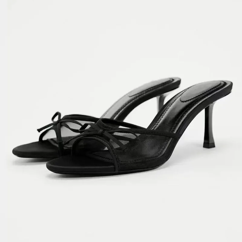 2024 Women Summer New Luxury Brand High Heel Sandals Versatile Simple Slim Heel Sandals Slippers thumbnail 3