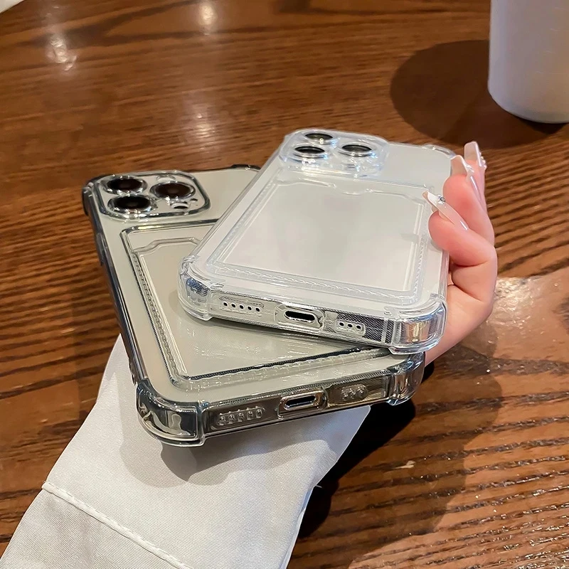Transparent Card Slot Bag Holder Phone Case For iPhone 15 14 13 12 11 Pro Max X XS Clear Wallet Silicone Shockproof Back Cover thumbnail 6