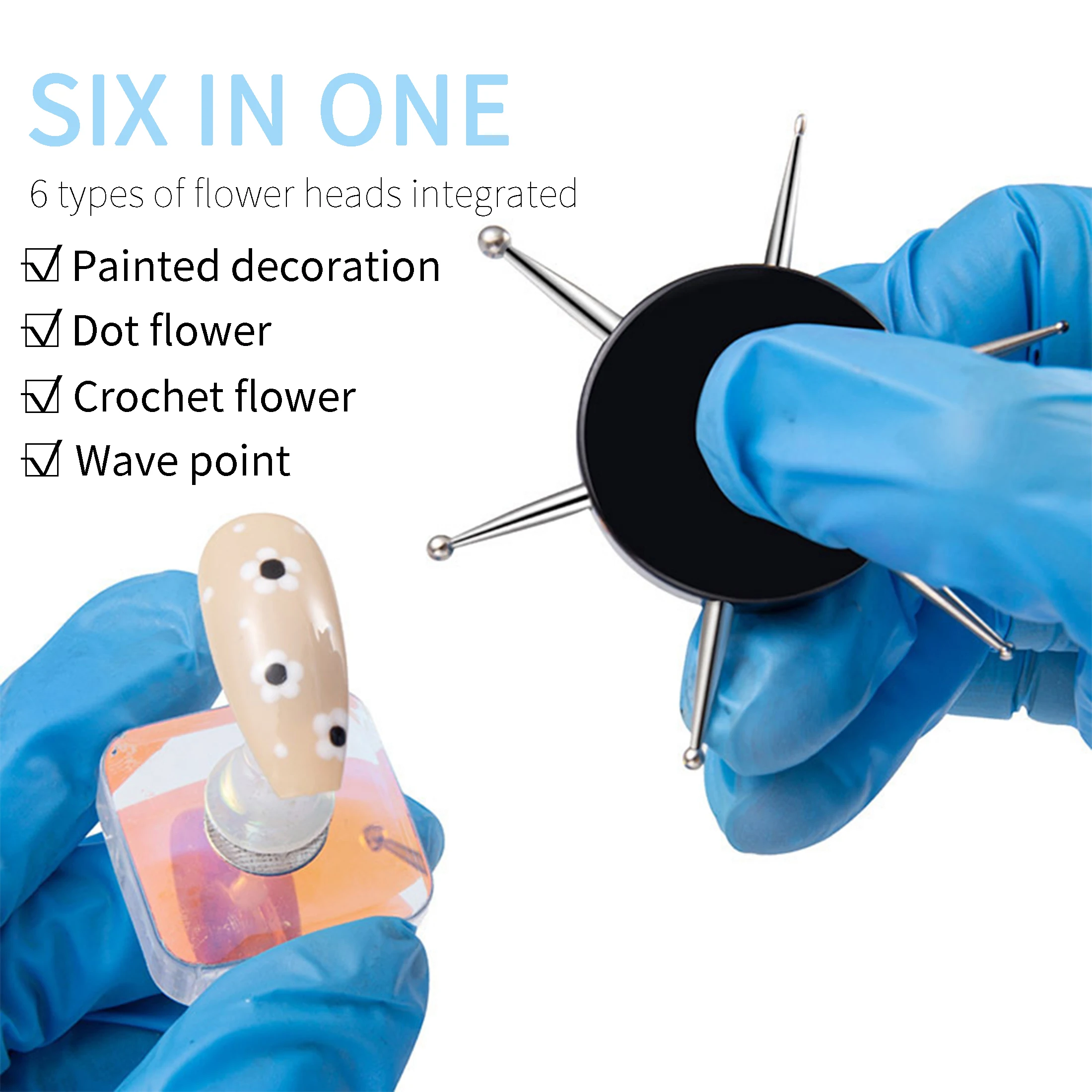 1pc 6 Head Nail Art Dotting Tools Disc Nail Drill Point Nail Tools Dot Painting Tools Nail Point Drill Pen thumbnail 2