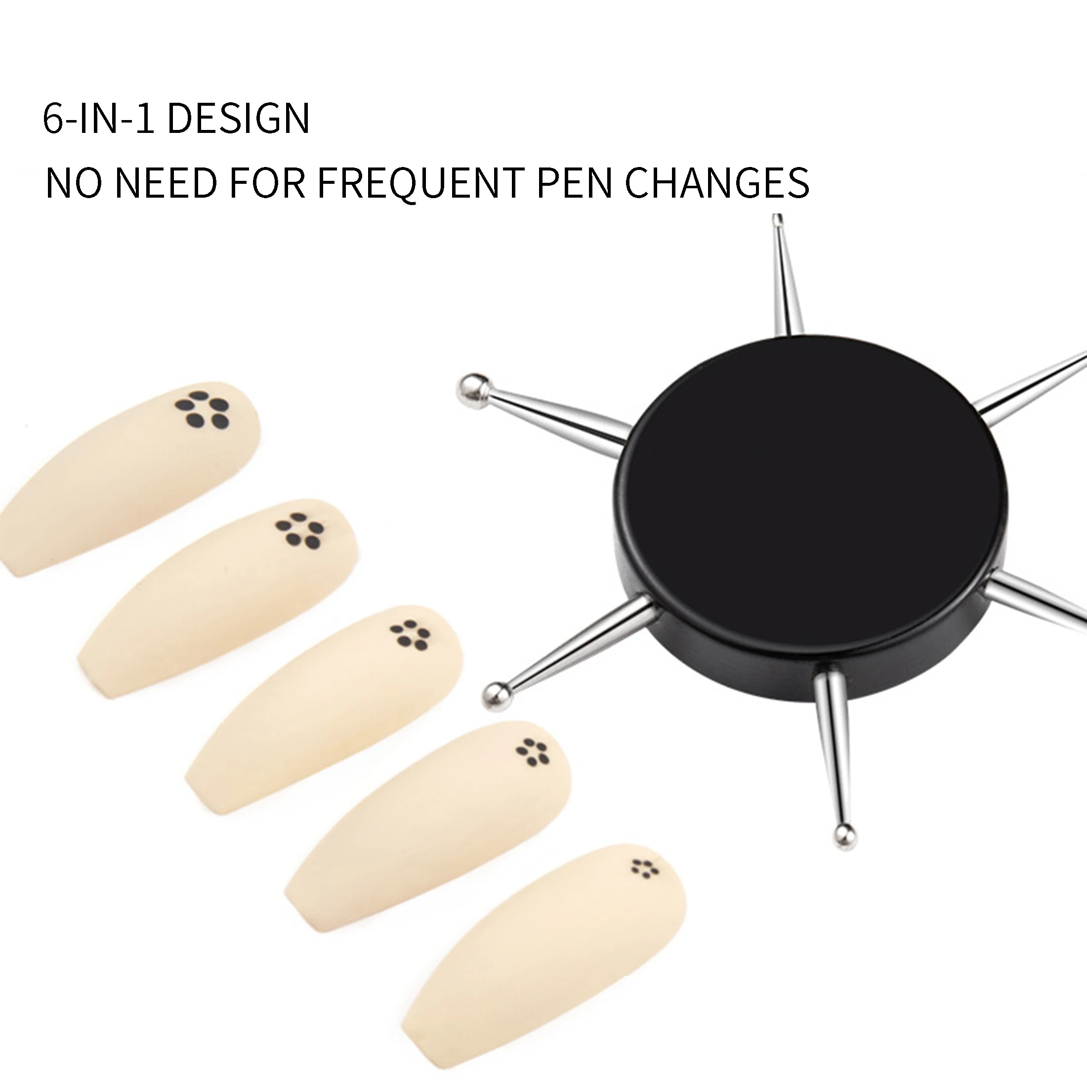 1pc 6 Head Nail Art Dotting Tools Disc Nail Drill Point Nail Tools Dot Painting Tools Nail Point Drill Pen thumbnail 4