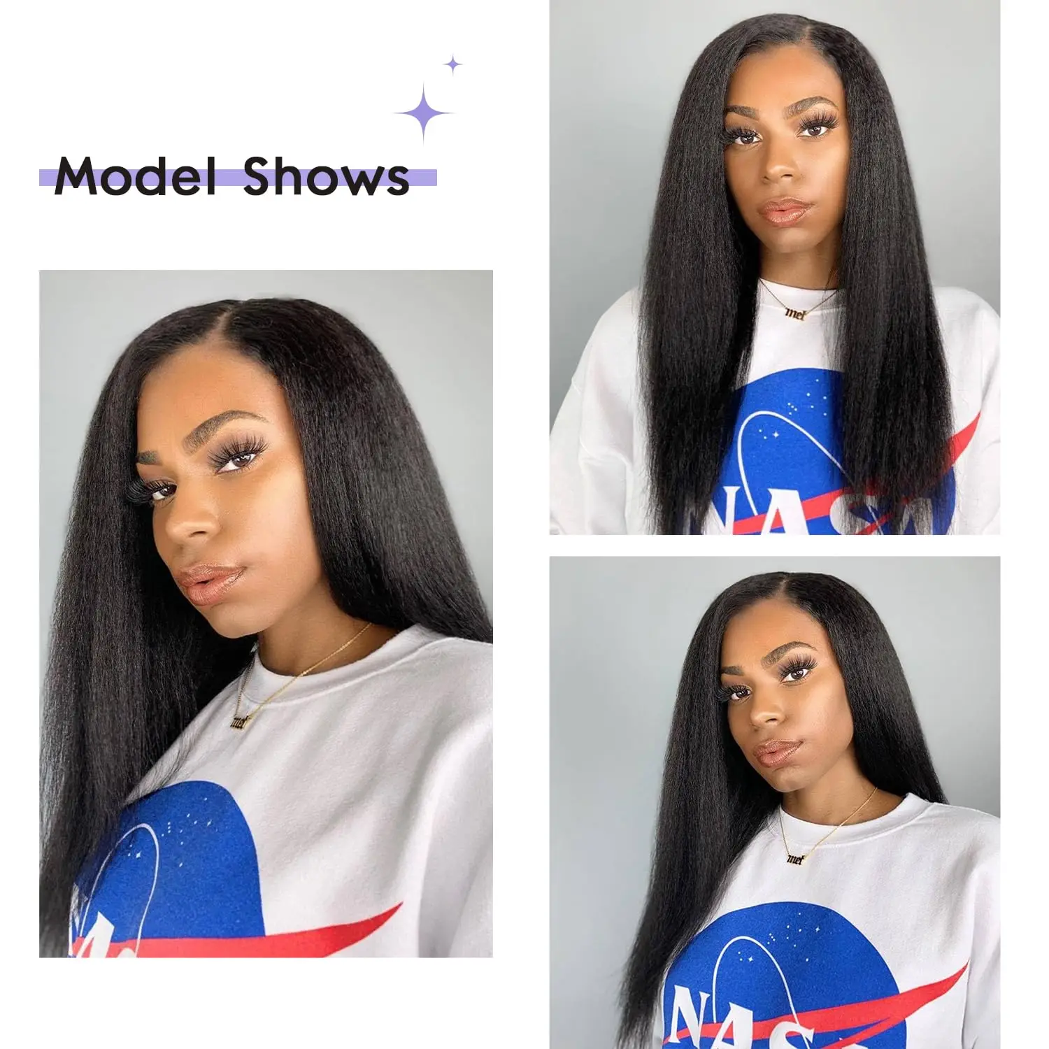7PCS Kinky Straight Synthetic Clip ins Hair Extensions Full Head Yaki Straight Seamless Clip in Synthetic Hair Pieces for Women thumbnail 6