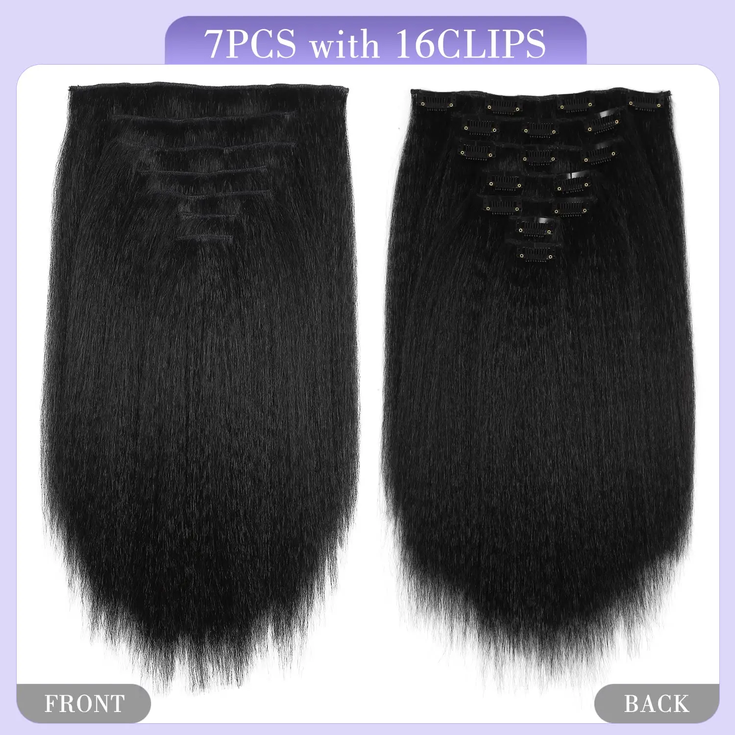 7PCS Kinky Straight Synthetic Clip ins Hair Extensions Full Head Yaki Straight Seamless Clip in Synthetic Hair Pieces for Women thumbnail 2