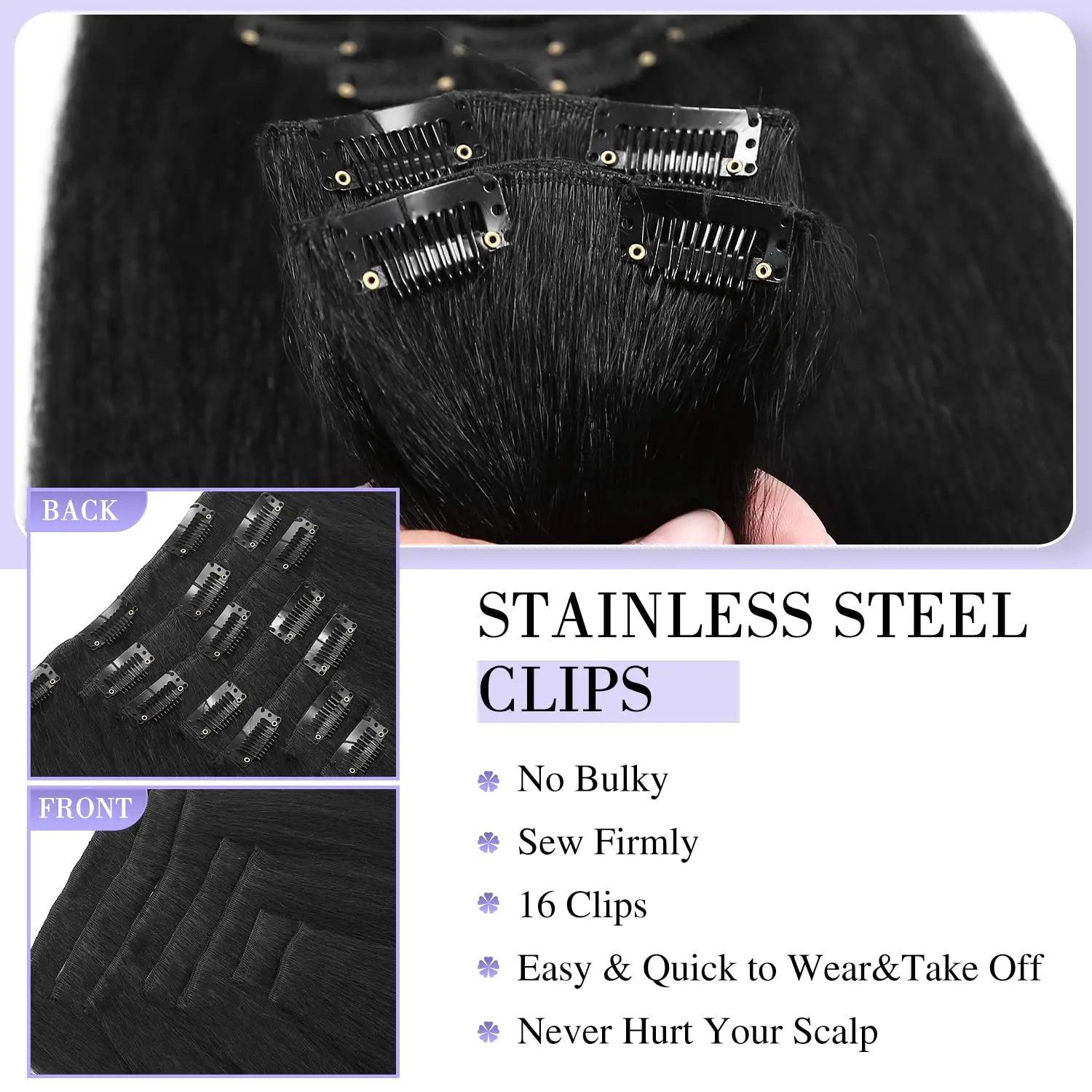 7PCS Kinky Straight Synthetic Clip ins Hair Extensions Full Head Yaki Straight Seamless Clip in Synthetic Hair Pieces for Women thumbnail 4