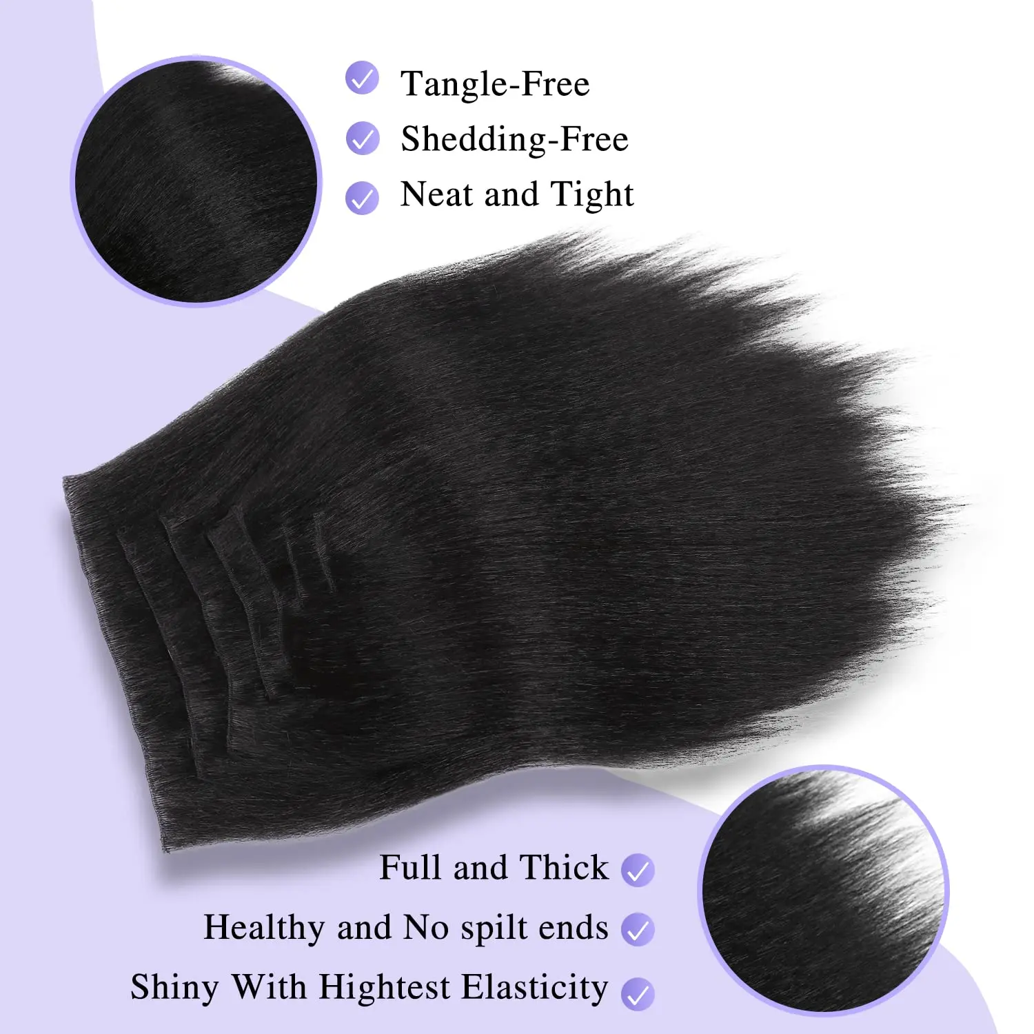 7PCS Kinky Straight Synthetic Clip ins Hair Extensions Full Head Yaki Straight Seamless Clip in Synthetic Hair Pieces for Women thumbnail 3