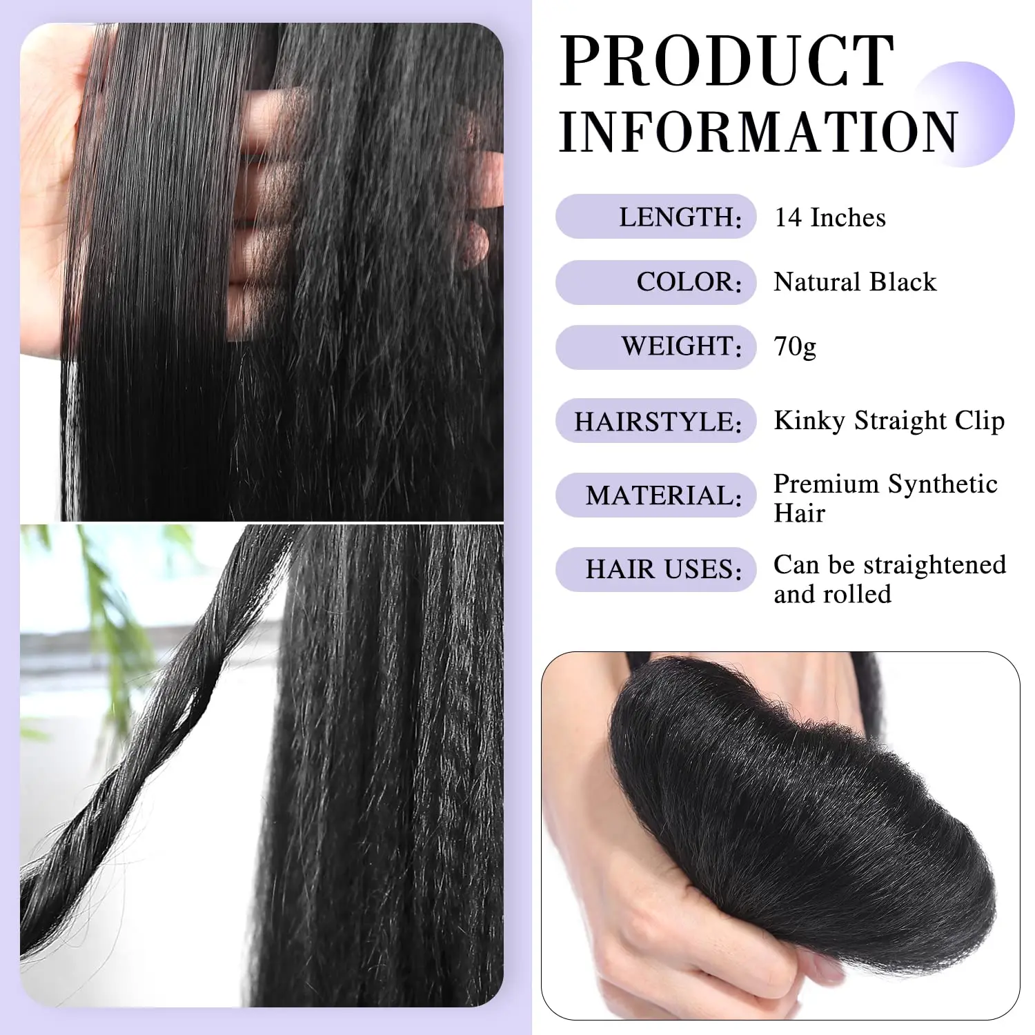 7PCS Kinky Straight Synthetic Clip ins Hair Extensions Full Head Yaki Straight Seamless Clip in Synthetic Hair Pieces for Women thumbnail 5