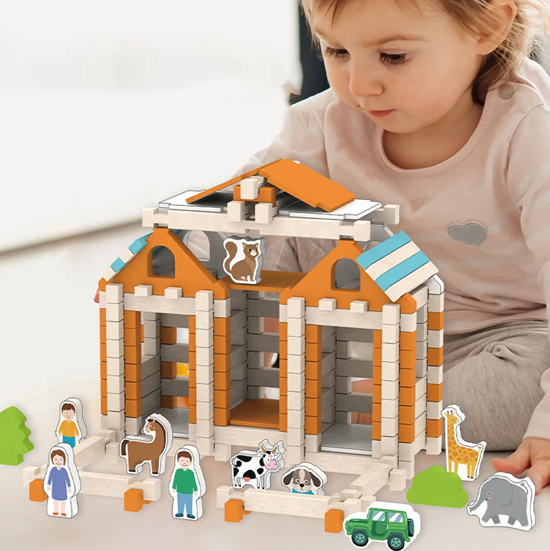 Wooden Building Blocks Set Toddler Natural Wood Block Montessori Learning Toy Stacking Toys Building Blocks Gifts for Kids Age 3 thumbnail 2