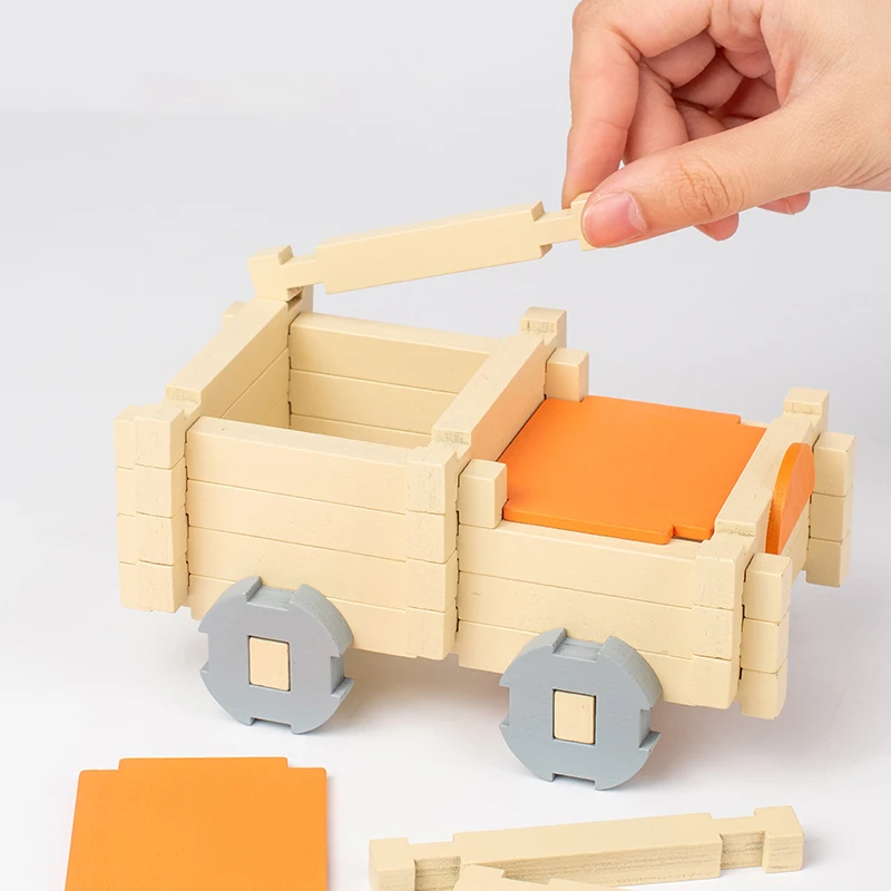 Wooden Building Blocks Set Toddler Natural Wood Block Montessori Learning Toy Stacking Toys Building Blocks Gifts for Kids Age 3 thumbnail 3
