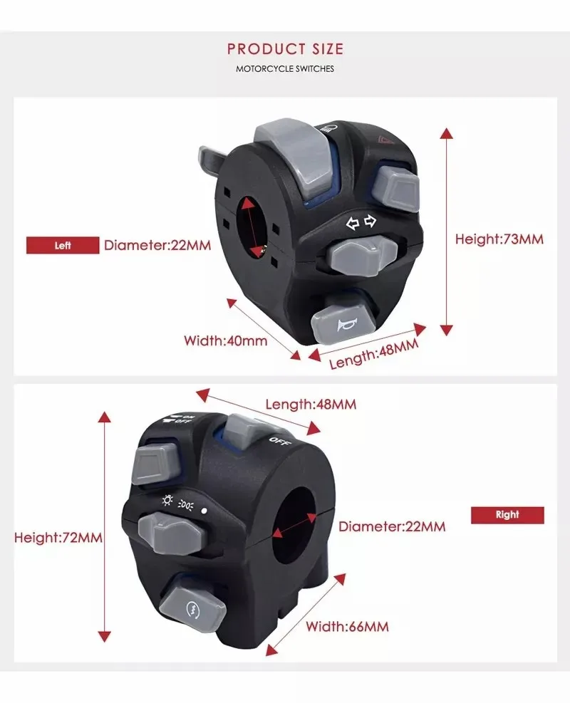 7/8'' 22mm Universal Motorcycle Handlebar Switch Headlight Warning Light Turn Flash Light Signal Horn Start Kill Button With LED thumbnail 3