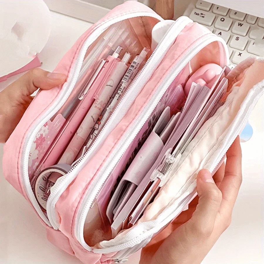 Kawaii Pencil Case 3 Layers Cute Pen Bag Large Capacity Korean Organizer Pouch for Student Back to School Supplies Stationery thumbnail 3