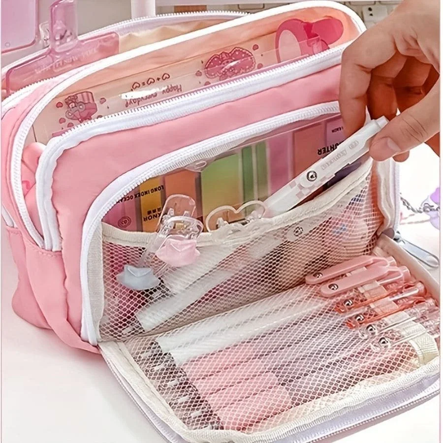 Kawaii Pencil Case 3 Layers Cute Pen Bag Large Capacity Korean Organizer Pouch for Student Back to School Supplies Stationery thumbnail 4