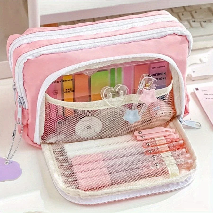 Kawaii Pencil Case 3 Layers Cute Pen Bag Large Capacity Korean Organizer Pouch for Student Back to School Supplies Stationery thumbnail 5