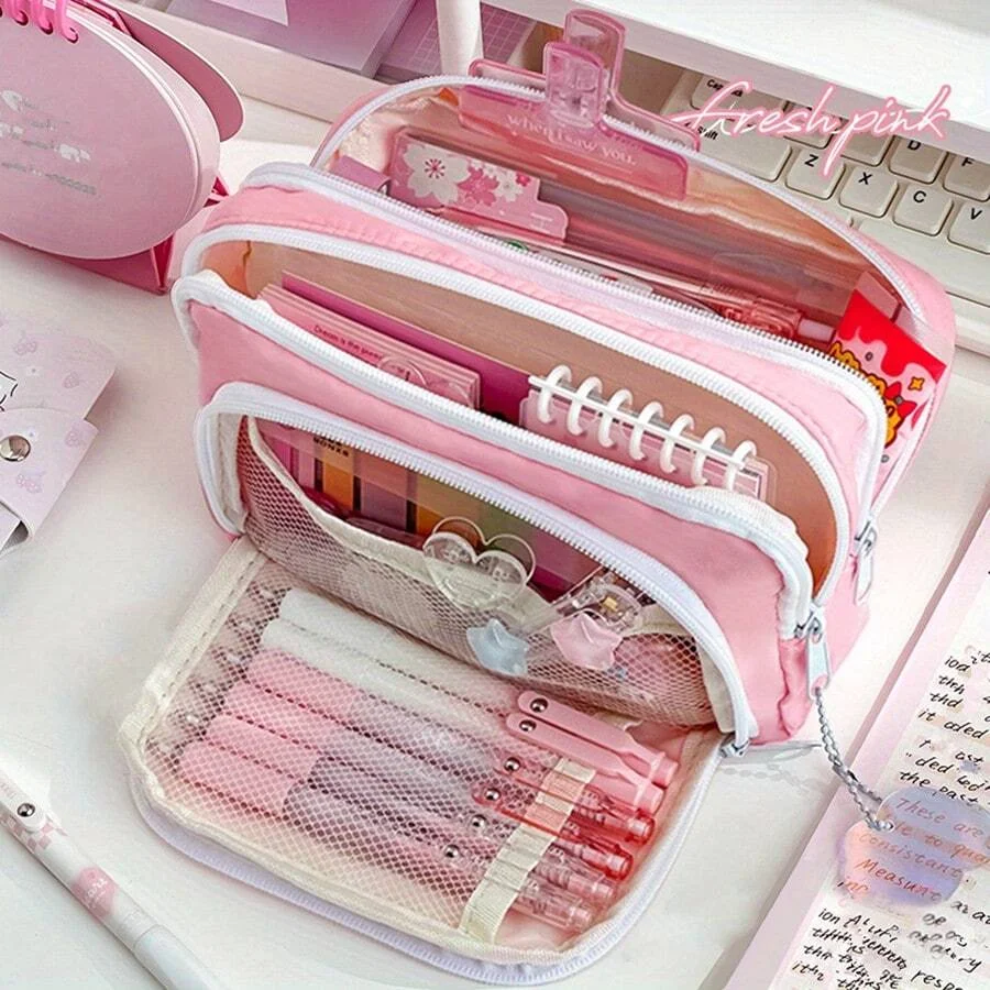 Kawaii Pencil Case 3 Layers Cute Pen Bag Large Capacity Korean Organizer Pouch for Student Back to School Supplies Stationery thumbnail 2
