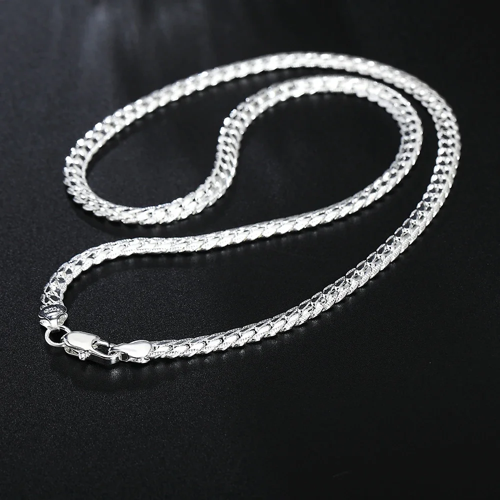925 Sterling Silver Christmas Gifts European Style 6MM Flat Chain Necklace Bracelets Fashion for Man Women Jewelry Sets New thumbnail 5