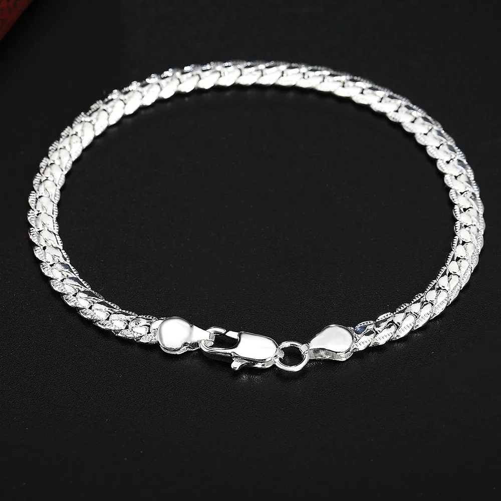 925 Sterling Silver Christmas Gifts European Style 6MM Flat Chain Necklace Bracelets Fashion for Man Women Jewelry Sets New thumbnail 6