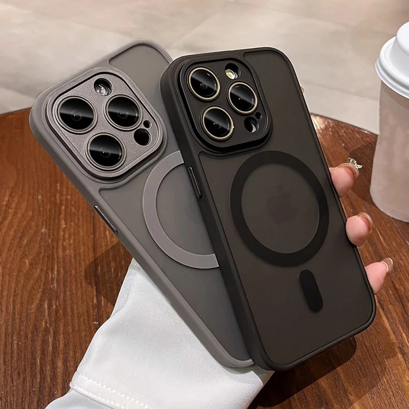 For Magsafe Matte Armor Magnetic Wireless Charging Case For iPhone 11 12 13 14 15 Pro Max Plus Shockproof Lens Protection Cover thumbnail 3