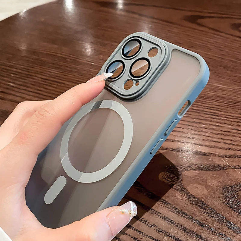 For Magsafe Matte Armor Magnetic Wireless Charging Case For iPhone 11 12 13 14 15 Pro Max Plus Shockproof Lens Protection Cover thumbnail 4