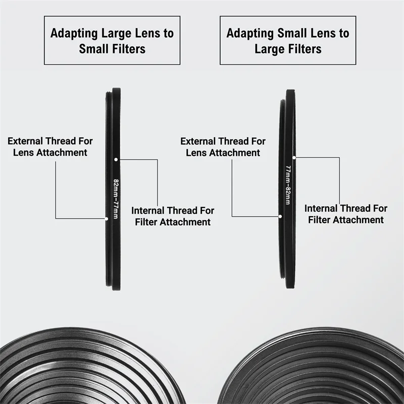 Filter Ring Adapter 9/18Pcs Camera Lens Filter Metal Adapter Ring Kit 37-82mm 82-37mm for Canon Nikon Sony DSLR Camera Lens thumbnail 2