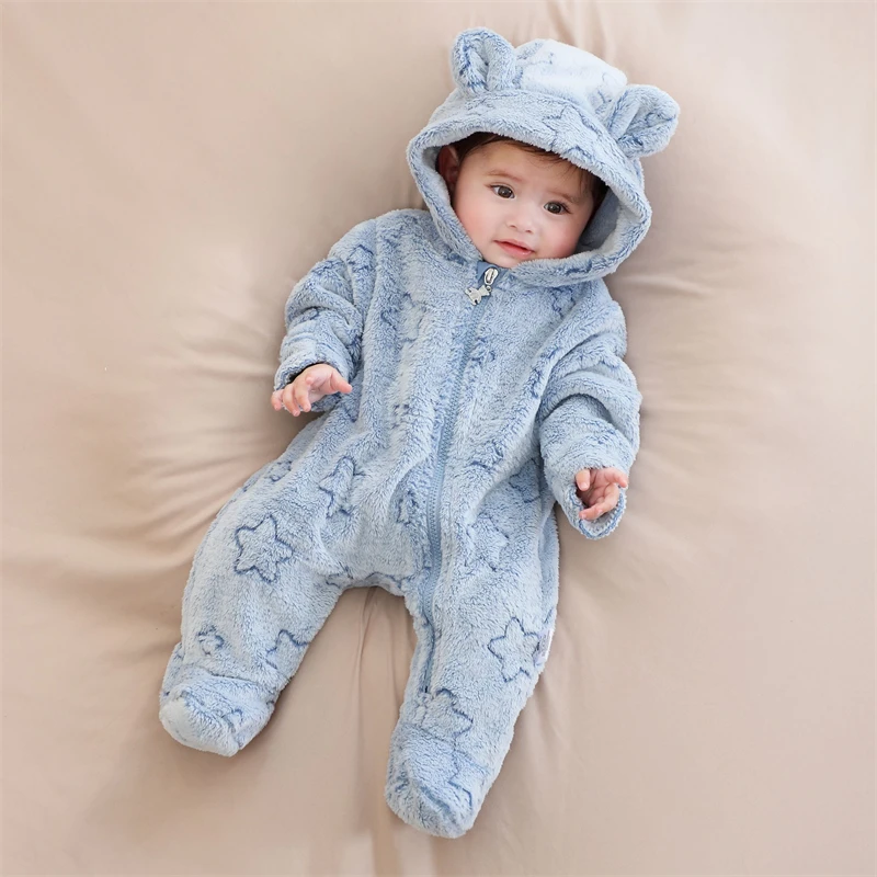 Soft Newborn Baby Clothes Flannel Autumn Winter Baby Boys Girls Jumpsuit Cartoon Newborn Bodysuit Warm Rompers for Babies 0-12M thumbnail 2