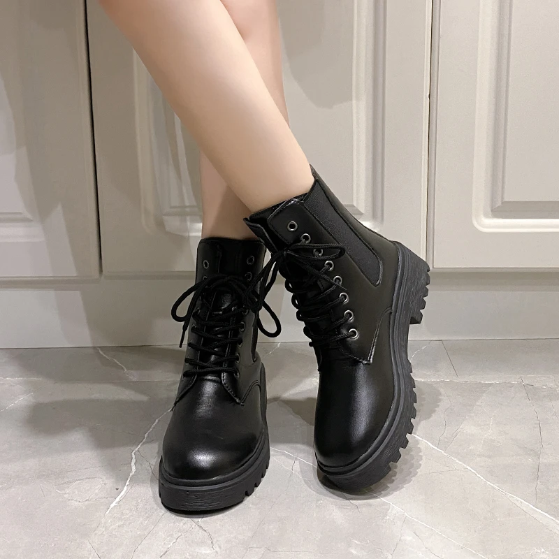 2024 Spring New Women's Shoes Comfortable Fashion Boots Women's Short Boots Mid-Heel Thick Heel Round Toe Chelsea Boots thumbnail 4