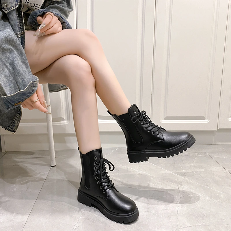 2024 Spring New Women's Shoes Comfortable Fashion Boots Women's Short Boots Mid-Heel Thick Heel Round Toe Chelsea Boots thumbnail 2