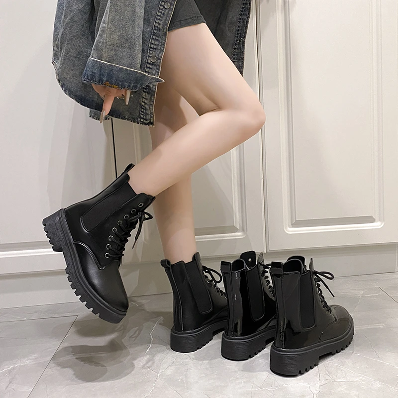 2024 Spring New Women's Shoes Comfortable Fashion Boots Women's Short Boots Mid-Heel Thick Heel Round Toe Chelsea Boots thumbnail 5