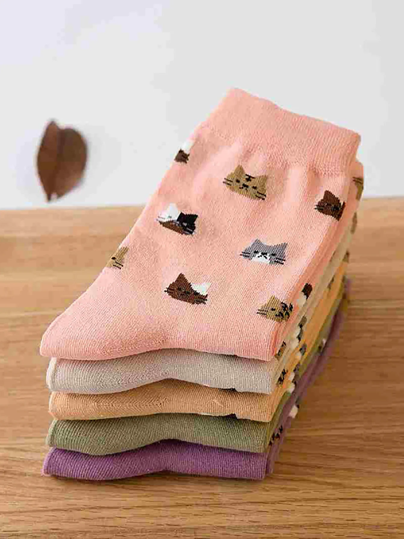5 Pairs Cat Print Socks, Cute & Comfy All-match Mid Tube Socks, Women's Stockings & Hosiery thumbnail 3