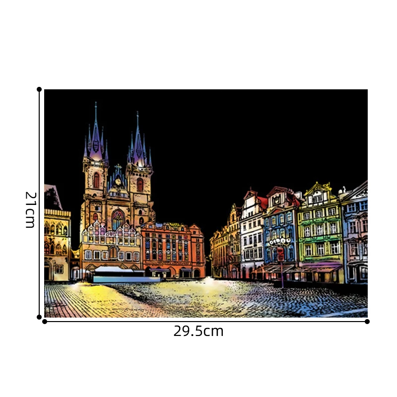 4PCS Scratch Art Paper World Landmarks Animals Painting Toy with Stylus Stress Relief Drawing Kids Adult Gift Glow in Dark Craft thumbnail 6
