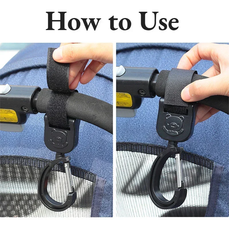 360 Degree Cart Organizer Storage Bag Baby Pram Hooks Rotate Hanging Bag Hanger Universal Outdoor Stroller Accessories thumbnail 5