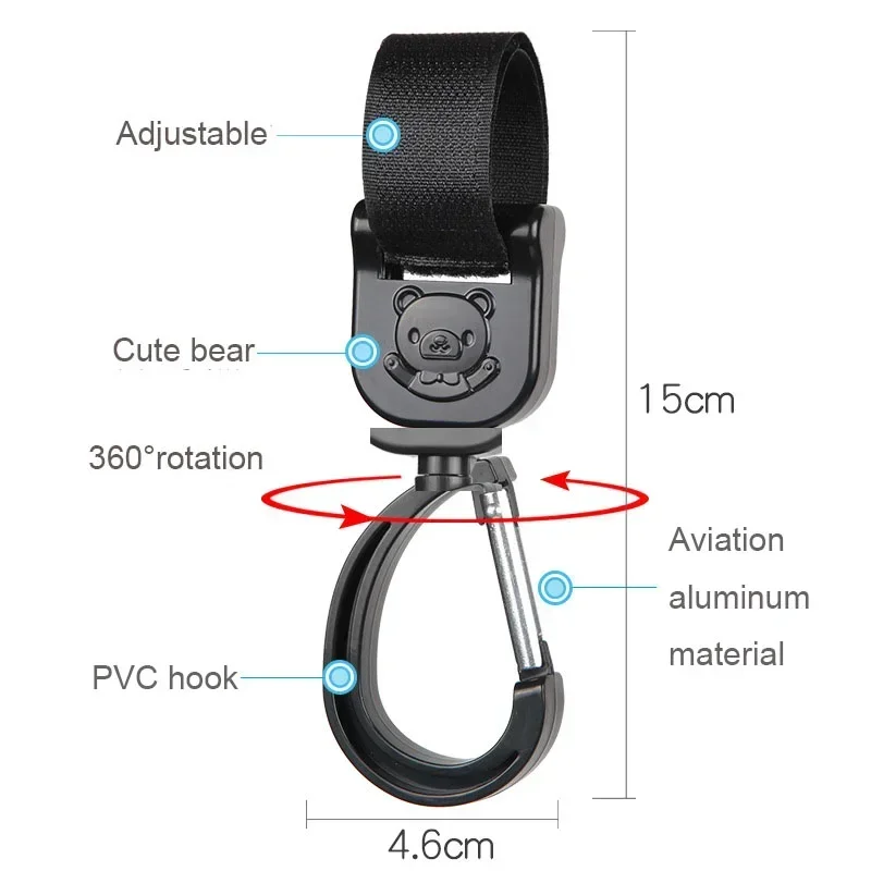 360 Degree Cart Organizer Storage Bag Baby Pram Hooks Rotate Hanging Bag Hanger Universal Outdoor Stroller Accessories thumbnail 2