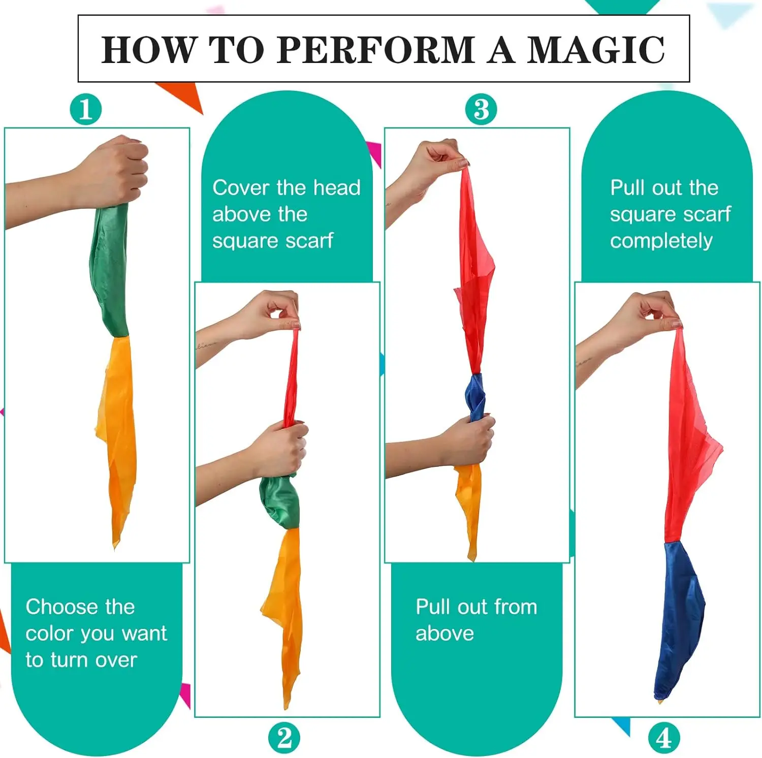 2pcs Magic Scarf Color Changing Hanky Props Scarf Handkerchief Hanky Street Magic Trick Props Gift for Kids Adult Party Favors thumbnail 4