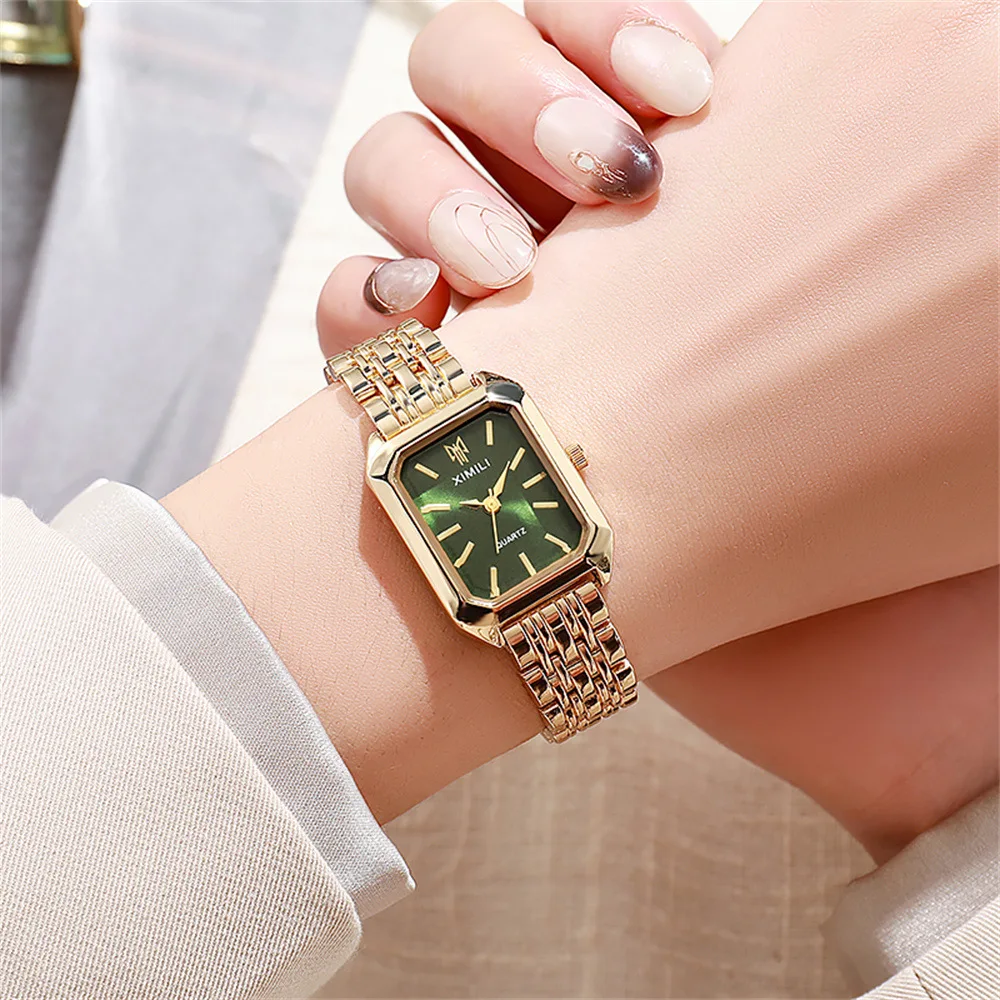 Women's Fashion Square Watches Gold Alloy Strap 2025 Luxury Ladies Quartz Wristwatches Qualities Female Roman Scale Clock thumbnail 2