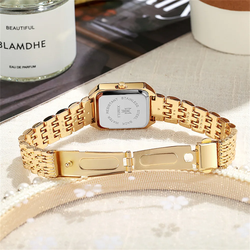 Women's Fashion Square Watches Gold Alloy Strap 2025 Luxury Ladies Quartz Wristwatches Qualities Female Roman Scale Clock thumbnail 6