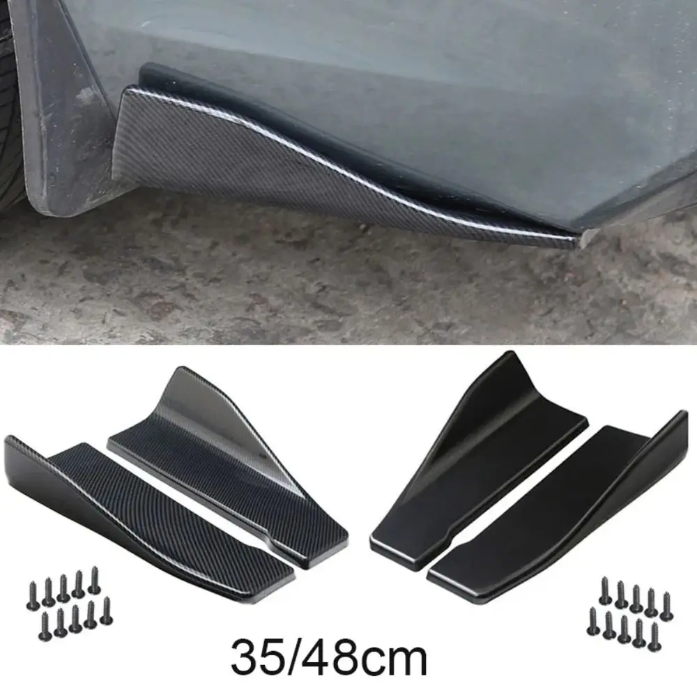 35/48cm Universal Fit Car Spoiler Lateral Bumper Rear Side Skirt Lip Rocker Wings Carbon Fiber Glossy Black Protection Trims thumbnail 2