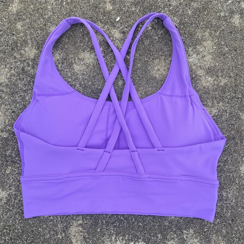 Solid Color Fitness sport Bra Women Cross soft high strength Tight Top Comprehensive Training Gym Yoga Underwear With Chest Pad thumbnail 3