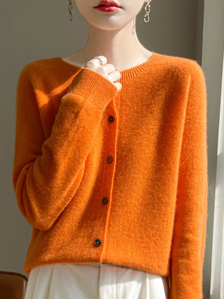 Women's Sweater Cardigans 100% Merino Wool Knitwear Raglan Sleeve Cashmere O-neck Solid Autumn Winter Casual Comfortable Tops thumbnail 6