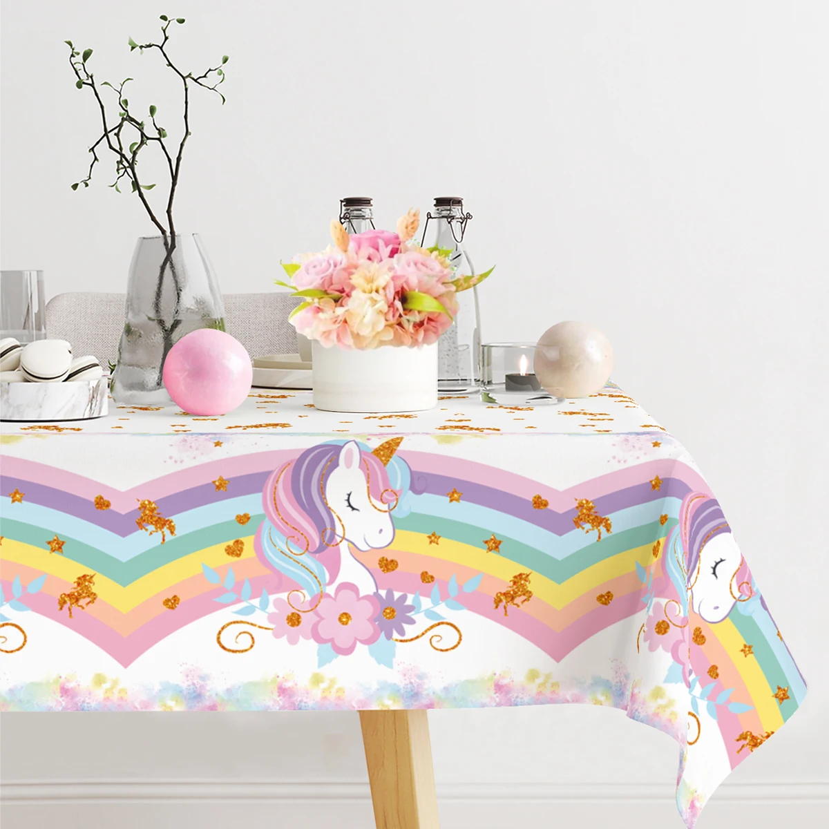 Rainbow Unicorn PE Tablecloth Happy Unicorn Theme Birthday Party Decorations Kids Favors Table Cover Girls Baby Shower Supplies thumbnail 2