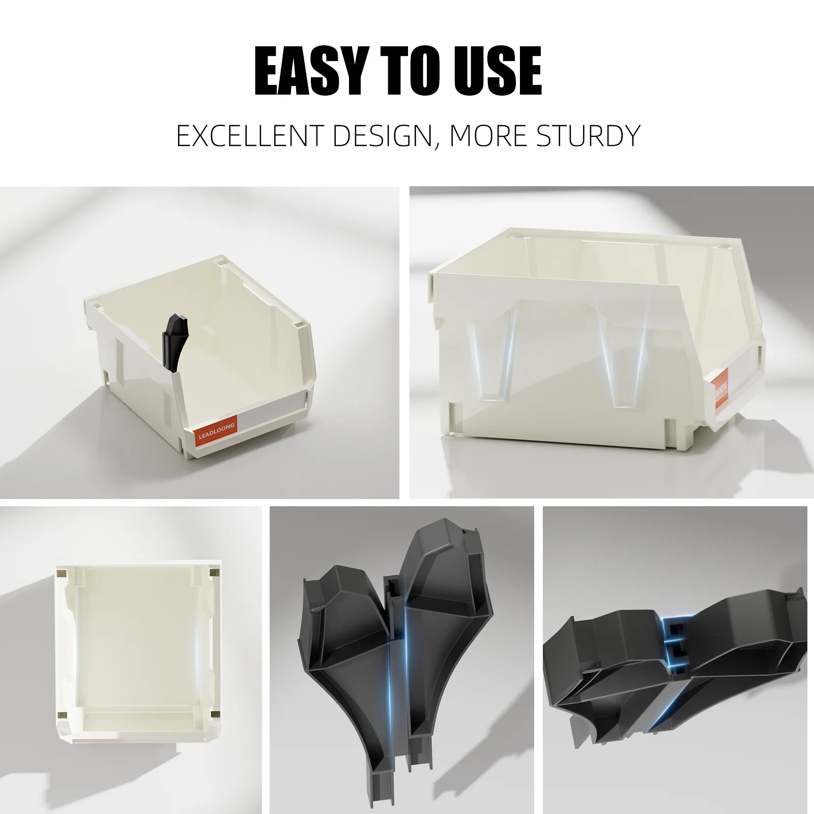 LEADLOONG White Parts Bin 6/24pcs 13.5x10.5x7.6cm/5x4*3inch Stackable Plastic Garage Tool Storage Box Container Organizer Bin thumbnail 4