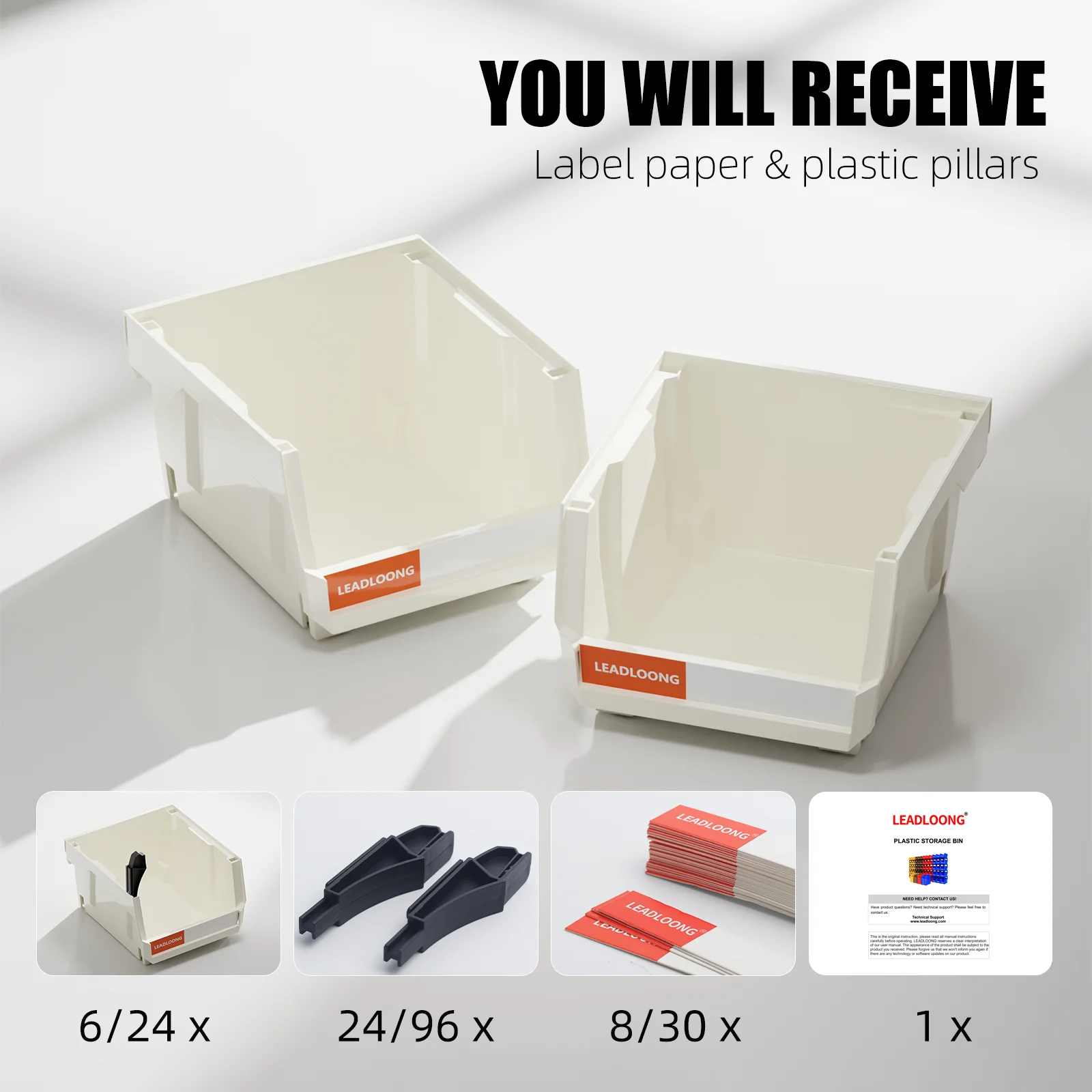 LEADLOONG White Parts Bin 6/24pcs 13.5x10.5x7.6cm/5x4*3inch Stackable Plastic Garage Tool Storage Box Container Organizer Bin thumbnail 5