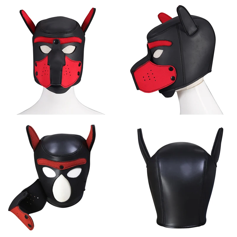 Party Masks Pup Puppy Play Dog Hood Sexy Neck Collar BDSM Bondage Kit Cosplay Full Head Ears Halloween Mask Sex Toy For Couples thumbnail 5