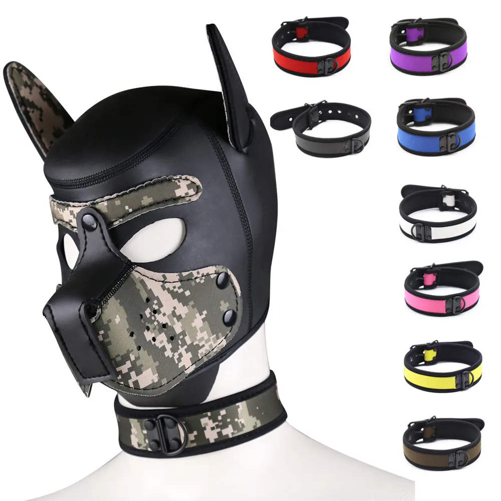 Party Masks Pup Puppy Play Dog Hood Sexy Neck Collar BDSM Bondage Kit Cosplay Full Head Ears Halloween Mask Sex Toy For Couples thumbnail 2