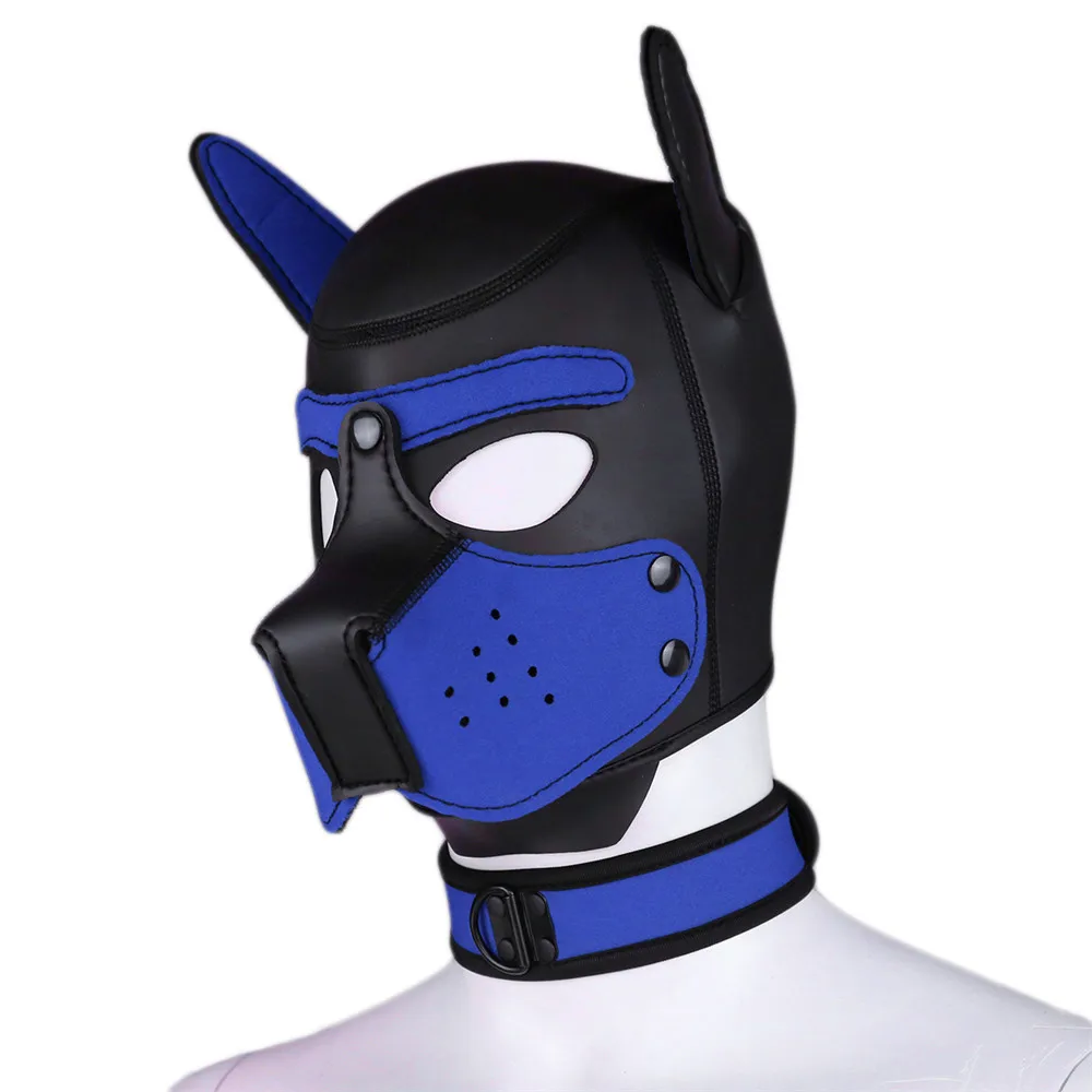 Party Masks Pup Puppy Play Dog Hood Sexy Neck Collar BDSM Bondage Kit Cosplay Full Head Ears Halloween Mask Sex Toy For Couples thumbnail 3