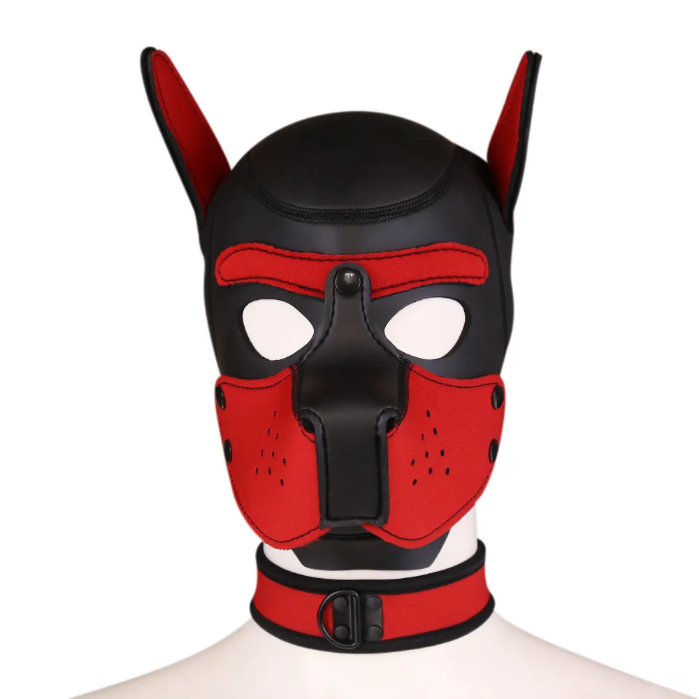 Party Masks Pup Puppy Play Dog Hood Sexy Neck Collar BDSM Bondage Kit Cosplay Full Head Ears Halloween Mask Sex Toy For Couples thumbnail 4