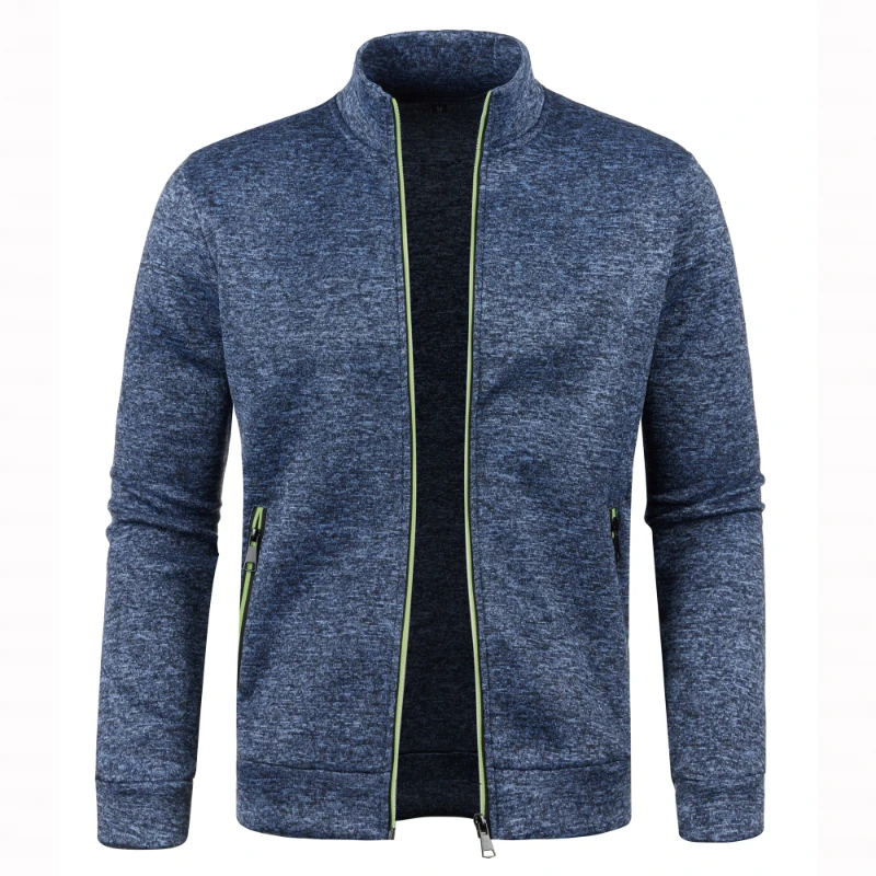 Autumn and Winter Men's New Long Zipper Color Block Sweater Sleeves Thin Plush Sweater Jacket Casual Slim Fit Comfortable Coat thumbnail 3