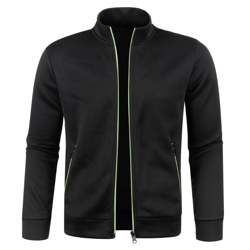 Autumn and Winter Men's New Long Zipper Color Block Sweater Sleeves Thin Plush Sweater Jacket Casual Slim Fit Comfortable Coat thumbnail 2